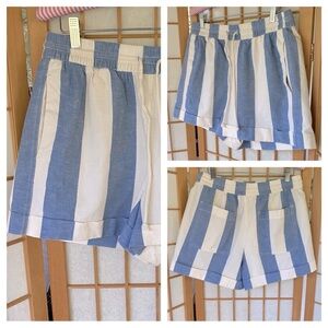 Lou & Grey Blue/Cream Striped Cuffed Cotton/Linen Shorts SZ M